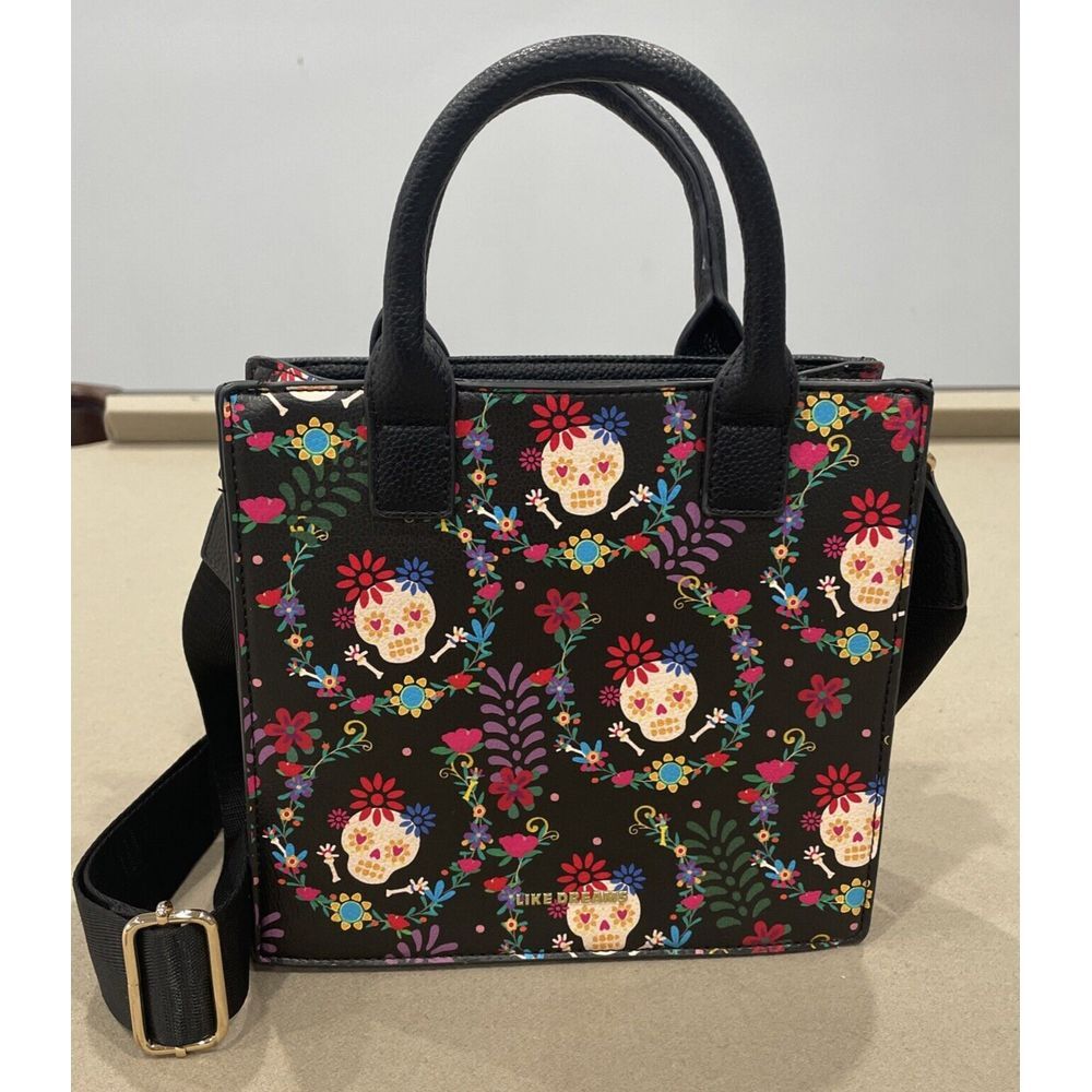 Like Dreams Handbag Sugar Skull Day of the Dead Two Way Wear‎ Purse Black